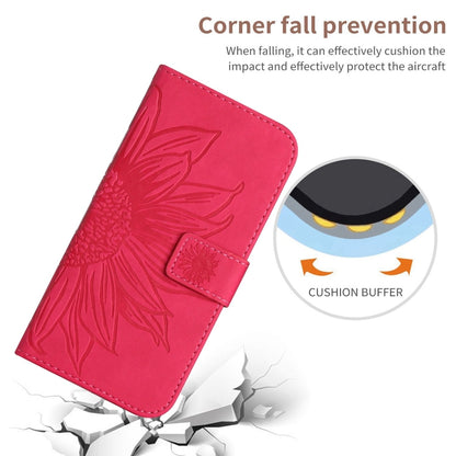 For iPhone SE 2024 Skin Feel Sun Flower Embossed Flip Leather Phone Case with Lanyard(Rose Red) - More iPhone Cases by buy2fix | Online Shopping UK | buy2fix