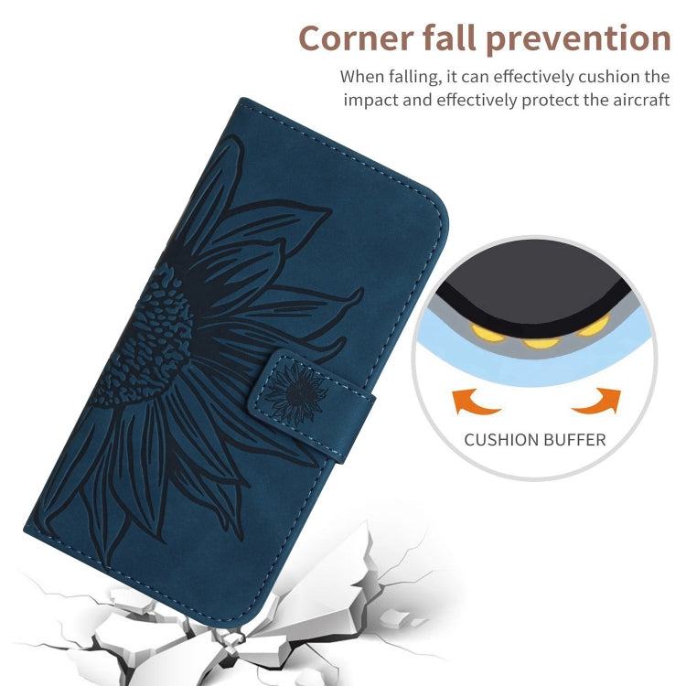 For iPhone 16 Pro Skin Feel Sun Flower Embossed Flip Leather Phone Case with Lanyard(Inky Blue) - iPhone 16 Pro Cases by buy2fix | Online Shopping UK | buy2fix