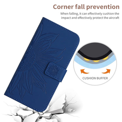 For iPhone 16 Skin Feel Sun Flower Embossed Flip Leather Phone Case with Lanyard(Dark Blue) - iPhone 16 Cases by buy2fix | Online Shopping UK | buy2fix