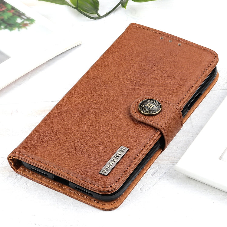 For iPhone 16 Pro KHAZNEH Cowhide Texture Horizontal Flip Leather Phone Case(Brown) - iPhone 16 Pro Cases by buy2fix | Online Shopping UK | buy2fix