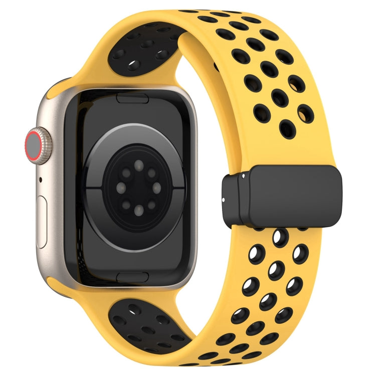 For Apple Watch Ultra 49mm Magnetic Buckle Silicone Watch Band(Yellow Black) - Watch Bands by buy2fix | Online Shopping UK | buy2fix