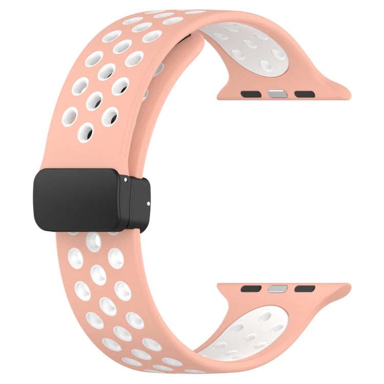 For Apple Watch 4 44mm Magnetic Buckle Silicone Watch Band(Pink White) - Watch Bands by buy2fix | Online Shopping UK | buy2fix