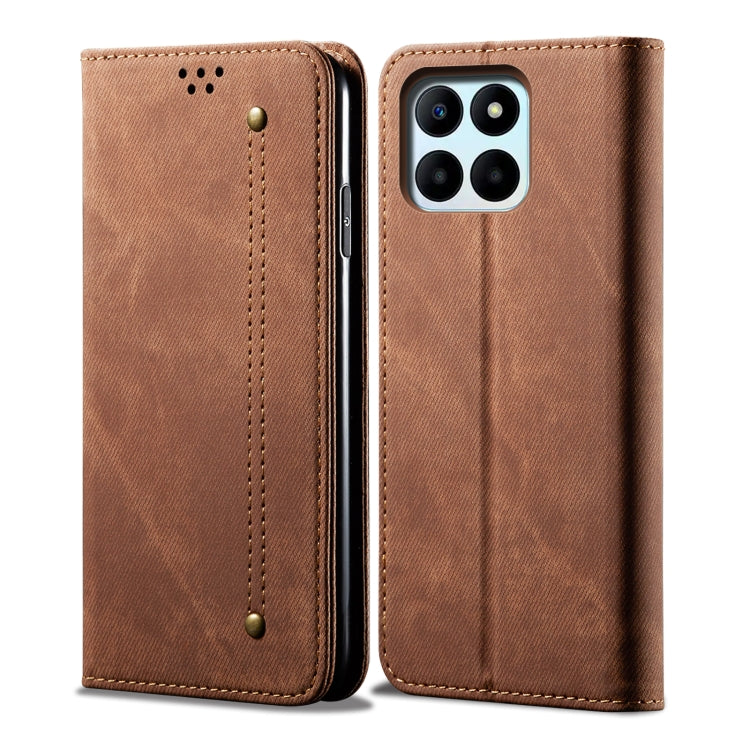 For Honor X8 5G / X6 4G Foreign Denim Texture Flip Leather Phone Case(Brown) - Honor Cases by buy2fix | Online Shopping UK | buy2fix