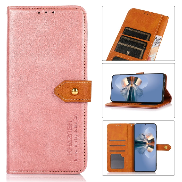 For OnePlus 12 KHAZNEH Dual-color Cowhide Texture Flip Leather Phone Case(Rose Gold) - OnePlus Cases by buy2fix | Online Shopping UK | buy2fix