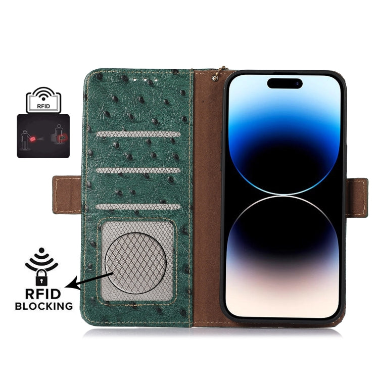 For OnePlus 12 Ostrich Pattern Genuine Leather RFID Phone Case(Green) - OnePlus Cases by buy2fix | Online Shopping UK | buy2fix