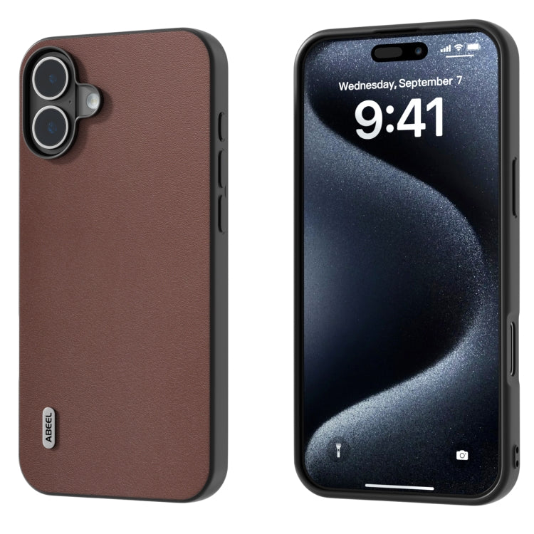 For iPhone 16 Plus ABEEL Genuine Leather Xiaoya Series Phone Case(Coffee) - iPhone 16 Plus Cases by buy2fix | Online Shopping UK | buy2fix