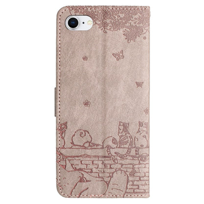 For iPhone SE 2024 Cat Embossing Pattern Leather Phone Case with Lanyard(Grey) - More iPhone Cases by buy2fix | Online Shopping UK | buy2fix