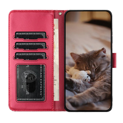 For iPhone 16 Pro Cat Embossing Pattern Leather Phone Case with Lanyard(Red) - iPhone 16 Pro Cases by buy2fix | Online Shopping UK | buy2fix