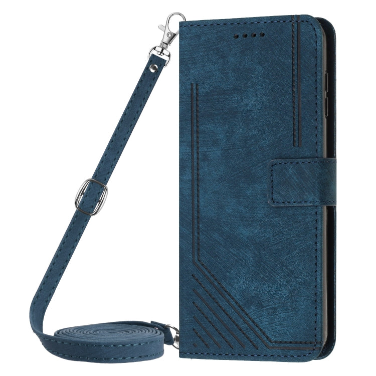 For Infinix Hot 40i Skin Feel Stripe Pattern Leather Phone Case with Lanyard(Blue) - Infinix Cases by buy2fix | Online Shopping UK | buy2fix