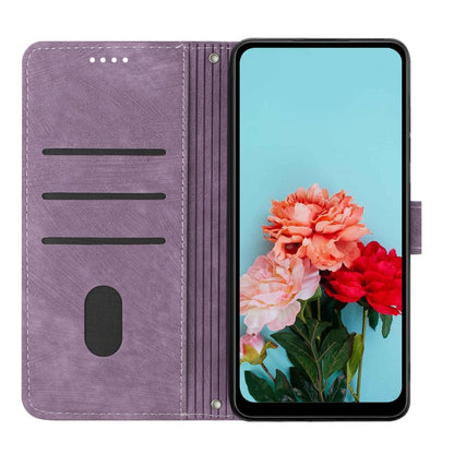 For Infinix Smart 8 Skin Feel Stripe Pattern Leather Phone Case with Lanyard(Purple) - Infinix Cases by buy2fix | Online Shopping UK | buy2fix