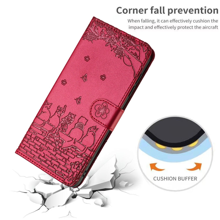 For Xiaomi Poco F5 Pro Cat Embossing Pattern Leather Phone Case with Lanyard(Red) - Xiaomi Cases by buy2fix | Online Shopping UK | buy2fix