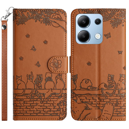 For Xiaomi Redmi Note 13 4G Cat Embossing Pattern Leather Phone Case with Lanyard(Brown) - Note 13 Cases by buy2fix | Online Shopping UK | buy2fix