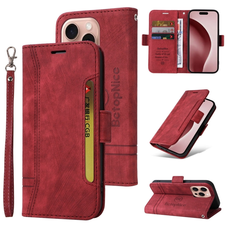 For iPhone 16 Pro BETOPNICE Dual-side Buckle Leather Phone Case(Red) - iPhone 16 Pro Cases by BETOPNICE | Online Shopping UK | buy2fix