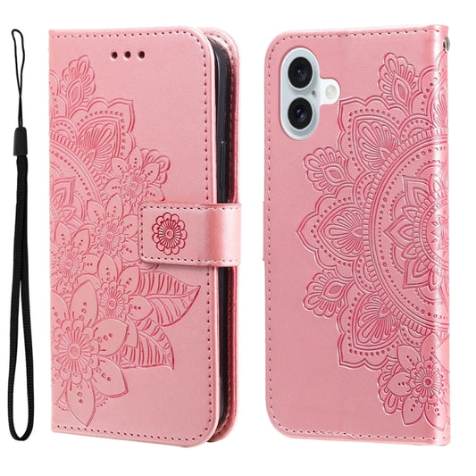 For iPhone 16 Plus 7-petal Flowers Embossing Leather Phone Case(Rose Gold) - iPhone 16 Plus Cases by buy2fix | Online Shopping UK | buy2fix