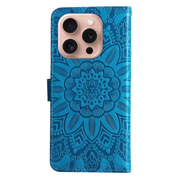 For iPhone 16 Pro Embossed Sunflower Leather Phone Case(Blue) - iPhone 16 Pro Cases by buy2fix | Online Shopping UK | buy2fix