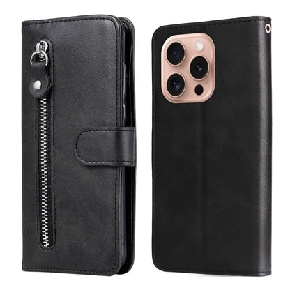 For iPhone 16 Pro Fashion Calf Texture Zipper Leather Phone Case(Black) - iPhone 16 Pro Cases by buy2fix | Online Shopping UK | buy2fix