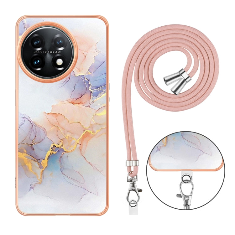 For OnePlus 11 Electroplating IMD TPU Phone Case with Lanyard(White Marble) - OnePlus Cases by buy2fix | Online Shopping UK | buy2fix