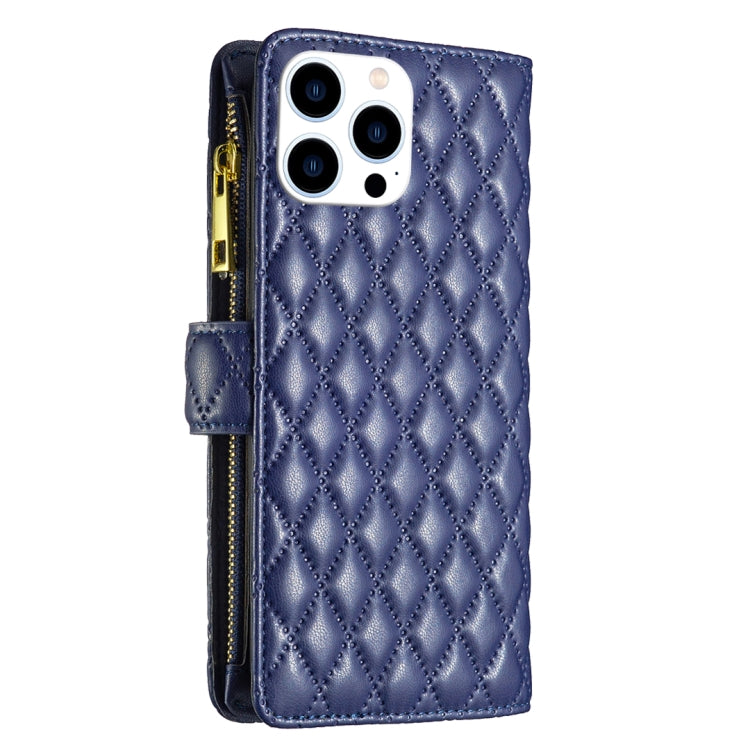 For iPhone 16 Pro Max Diamond Lattice Zipper Wallet Leather Flip Phone Case(Blue) - iPhone 16 Pro Max Cases by buy2fix | Online Shopping UK | buy2fix