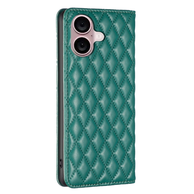 For iPhone 16 Diamond Lattice Magnetic Leather Flip Phone Case(Green) - iPhone 16 Cases by buy2fix | Online Shopping UK | buy2fix