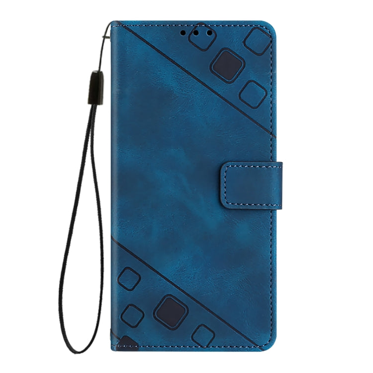 For iPhone 16 Pro Skin-feel Embossed Leather Phone Case(Blue) - iPhone 16 Pro Cases by buy2fix | Online Shopping UK | buy2fix