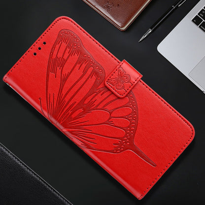 For iPhone 16 Pro Max Embossed Butterfly Leather Phone Case(Red) - iPhone 16 Pro Max Cases by buy2fix | Online Shopping UK | buy2fix