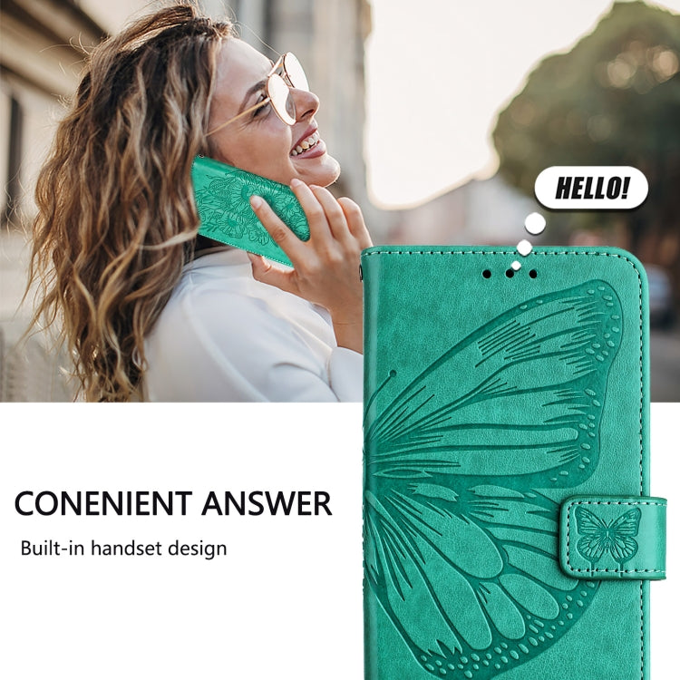 For iPhone 16 Pro Max Embossed Butterfly Leather Phone Case(Green) - iPhone 16 Pro Max Cases by buy2fix | Online Shopping UK | buy2fix