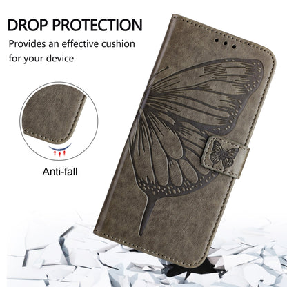 For iPhone 16 Pro Max Embossed Butterfly Leather Phone Case(Grey) - iPhone 16 Pro Max Cases by buy2fix | Online Shopping UK | buy2fix