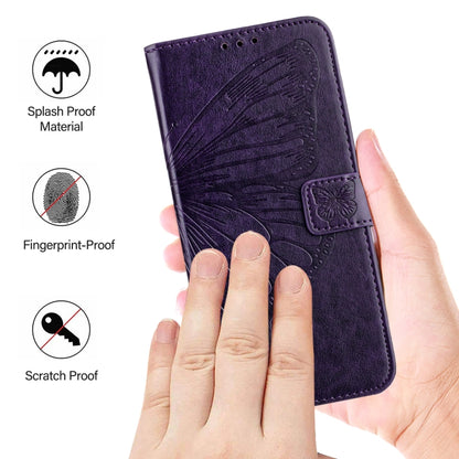 For iPhone 16 Plus Embossed Butterfly Leather Phone Case(Dark Purple) - iPhone 16 Plus Cases by buy2fix | Online Shopping UK | buy2fix