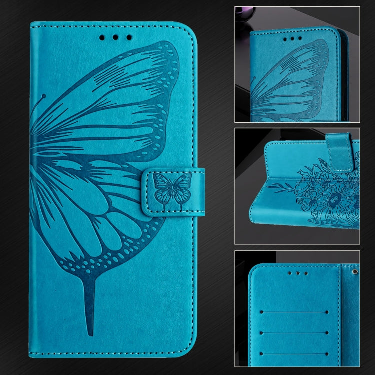 For iPhone 16 Embossed Butterfly Leather Phone Case(Blue) - iPhone 16 Cases by buy2fix | Online Shopping UK | buy2fix