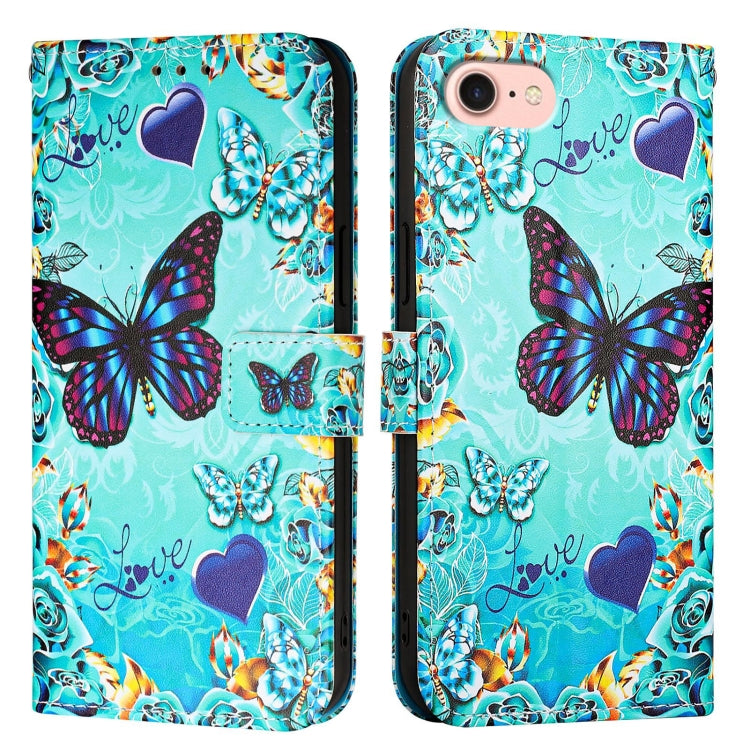 For iPhone SE 2024 Colored Drawing Pattern Plain Weave Leather Phone Case(Caring Butterfly) - More iPhone Cases by buy2fix | Online Shopping UK | buy2fix