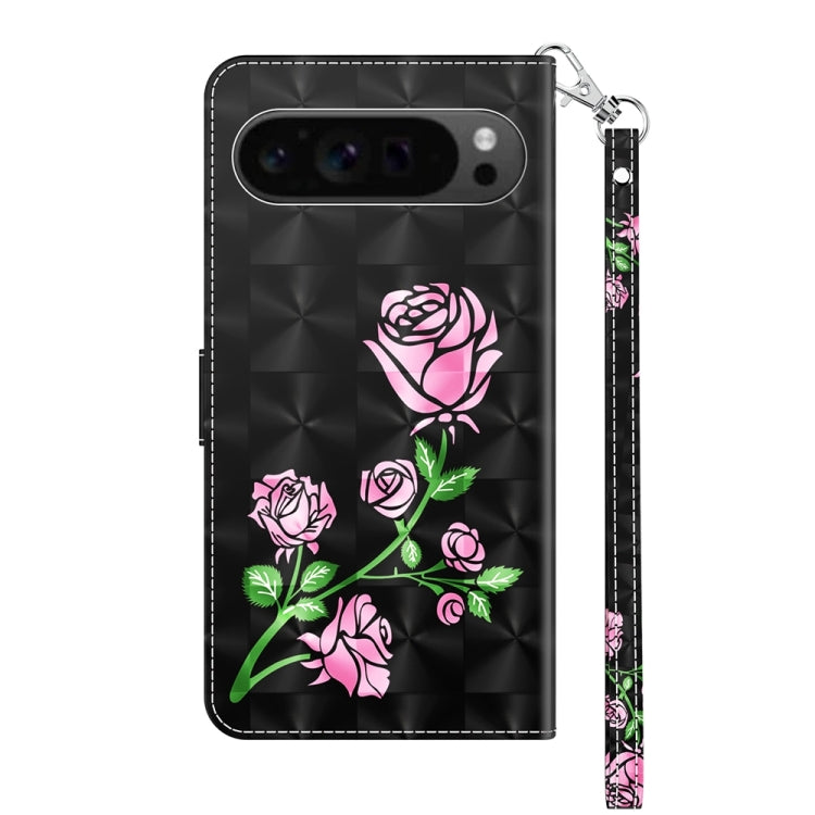 For Google Pixel 9 Pro 3D Painted Pattern Leather Phone Case(Rose) - Google Cases by buy2fix | Online Shopping UK | buy2fix