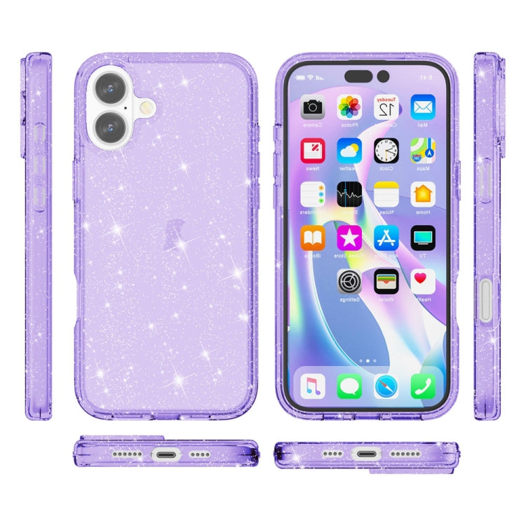 For iPhone 16 Shockproof Terminator Glitter Powder Phone Case(Purple) - iPhone 16 Cases by buy2fix | Online Shopping UK | buy2fix