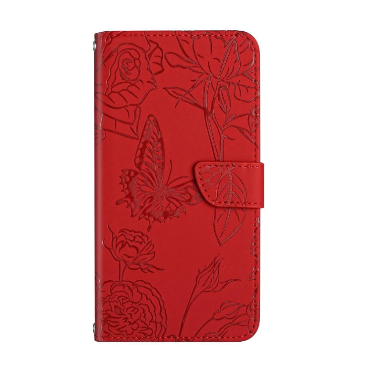 For OnePlus 12R 5G Global Skin Feel Butterfly Peony Embossed Leather Phone Case(Red) - OnePlus Cases by buy2fix | Online Shopping UK | buy2fix