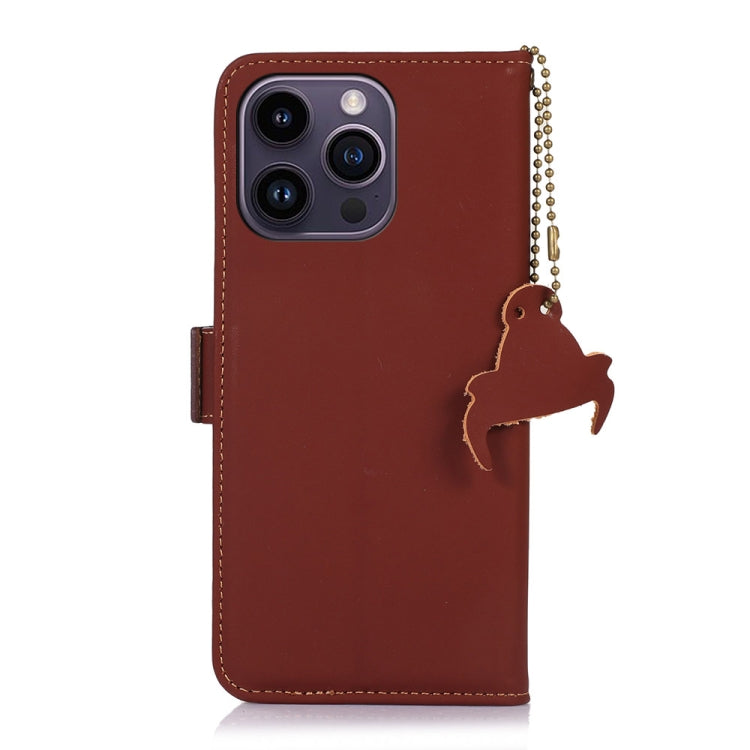 For iPhone 16 Pro Genuine Leather Magnetic RFID Leather Phone Case(Coffee) - iPhone 16 Pro Cases by buy2fix | Online Shopping UK | buy2fix