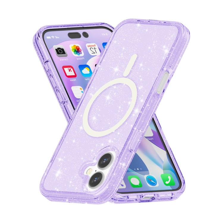 For iPhone 16 Plus Terminator Style Glitter Powder MagSafe Magnetic Phone Case(Purple) - iPhone 16 Plus Cases by buy2fix | Online Shopping UK | buy2fix