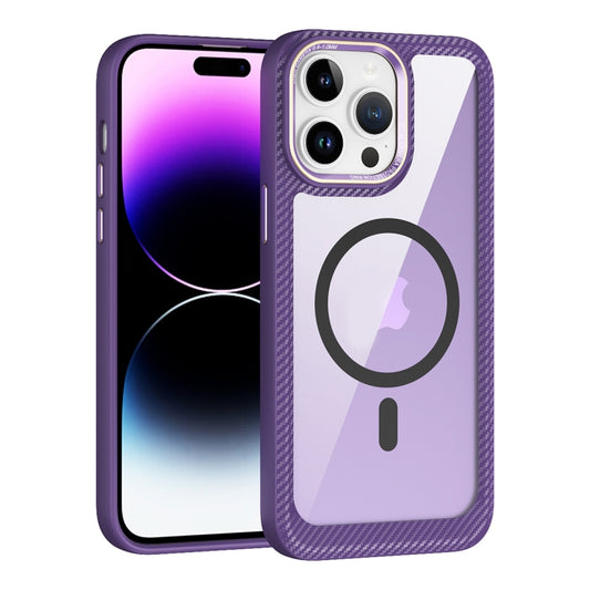 For iPhone 12 / 12 Pro MagSafe Carbon Fiber Transparent Back Panel Phone Case(Purple) - iPhone 12 / 12 Pro Cases by buy2fix | Online Shopping UK | buy2fix