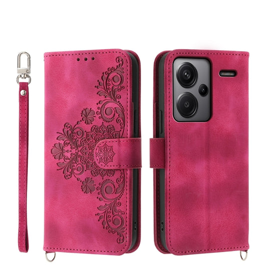 For Xiaomi Redmi Note 13 Pro+ Skin-feel Flowers Embossed Wallet Leather Phone Case(Wine Red) - Note 13 Pro+ Cases by buy2fix | Online Shopping UK | buy2fix