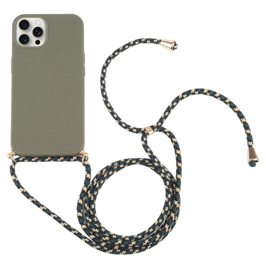 For iPhone 16 Pro Wheat Straw TPU Shockproof Phone Case with Neck Lanyard(Dark Green) - iPhone 16 Pro Cases by buy2fix | Online Shopping UK | buy2fix