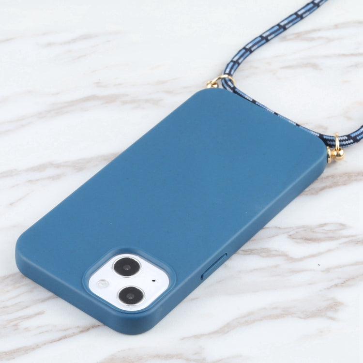 For iPhone 16 Wheat Straw TPU Shockproof Phone Case with Neck Lanyard(Blue) - iPhone 16 Cases by buy2fix | Online Shopping UK | buy2fix