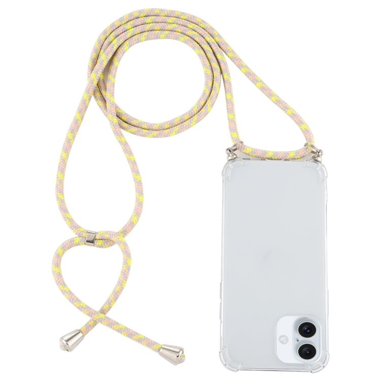 For iPhone 16 Four-Corner Shockproof Transparent TPU Case with Lanyard(Grey Yellow) - iPhone 16 Cases by buy2fix | Online Shopping UK | buy2fix