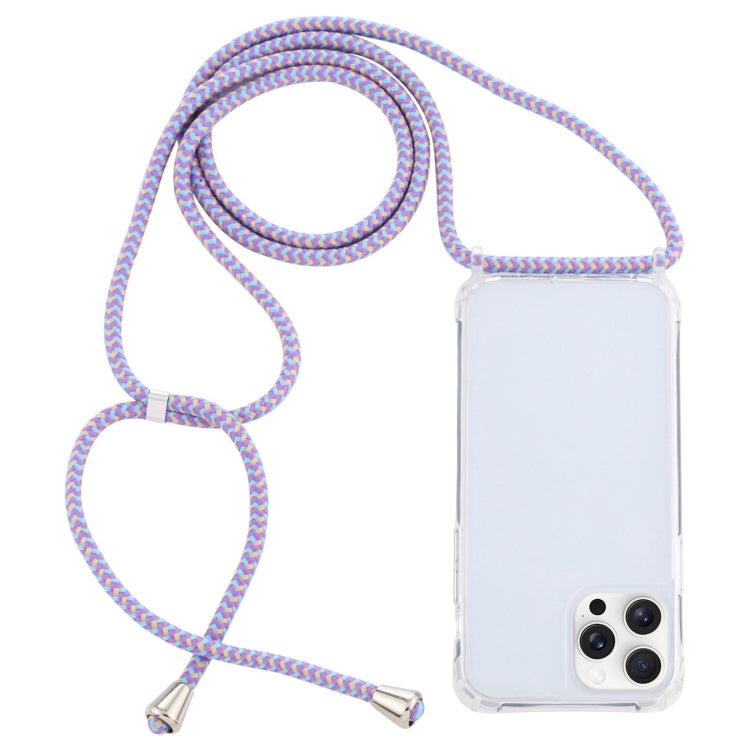 For iPhone 16 Pro Transparent Acrylic Airbag Shockproof Phone Protective Case with Lanyard(Purple Blue Apricot) - iPhone 16 Pro Cases by buy2fix | Online Shopping UK | buy2fix