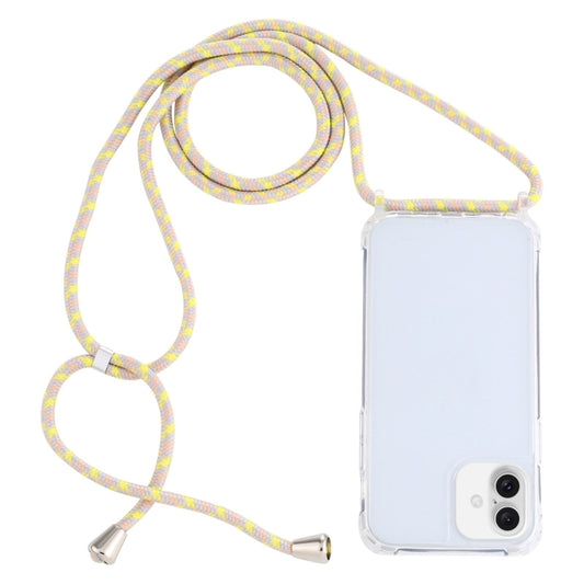 For iPhone 16 Transparent Acrylic Airbag Shockproof Phone Protective Case with Lanyard(Yellow Pink Grey) - iPhone 16 Cases by buy2fix | Online Shopping UK | buy2fix