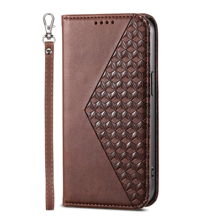 For Xiaomi Redmi Note 13 5G Cubic Grid Calf Texture Magnetic Leather Phone Case(Brown) - Note 13 Cases by buy2fix | Online Shopping UK | buy2fix