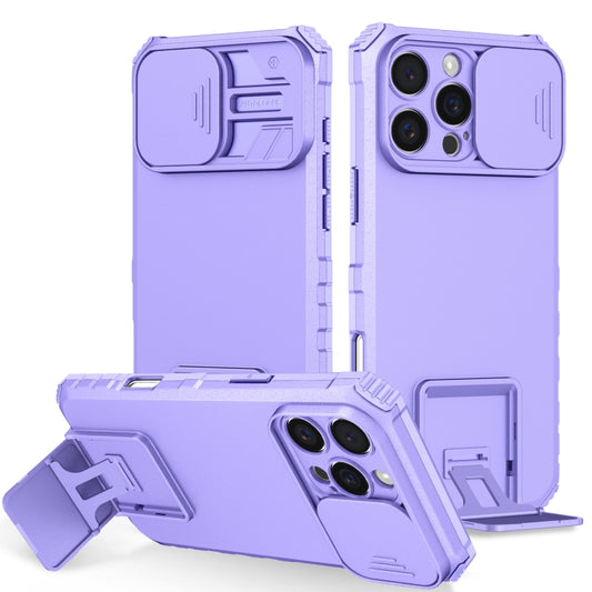 For iPhone 16 Pro Max Stereoscopic Holder Sliding Camshield Phone Case(Purple) - iPhone 16 Pro Max Cases by buy2fix | Online Shopping UK | buy2fix