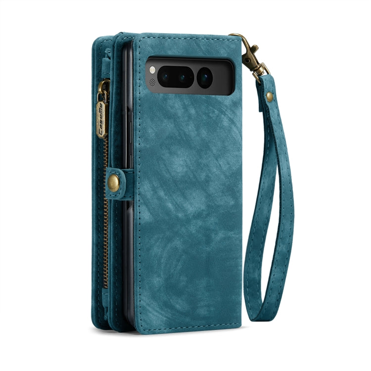 For Google Pixel Fold CaseMe 008 Detachable Multifunctional Retro Frosted Horizontal Flip Phone Leather Case with Zipper Wallet(Blue) - Google Cases by CaseMe | Online Shopping UK | buy2fix