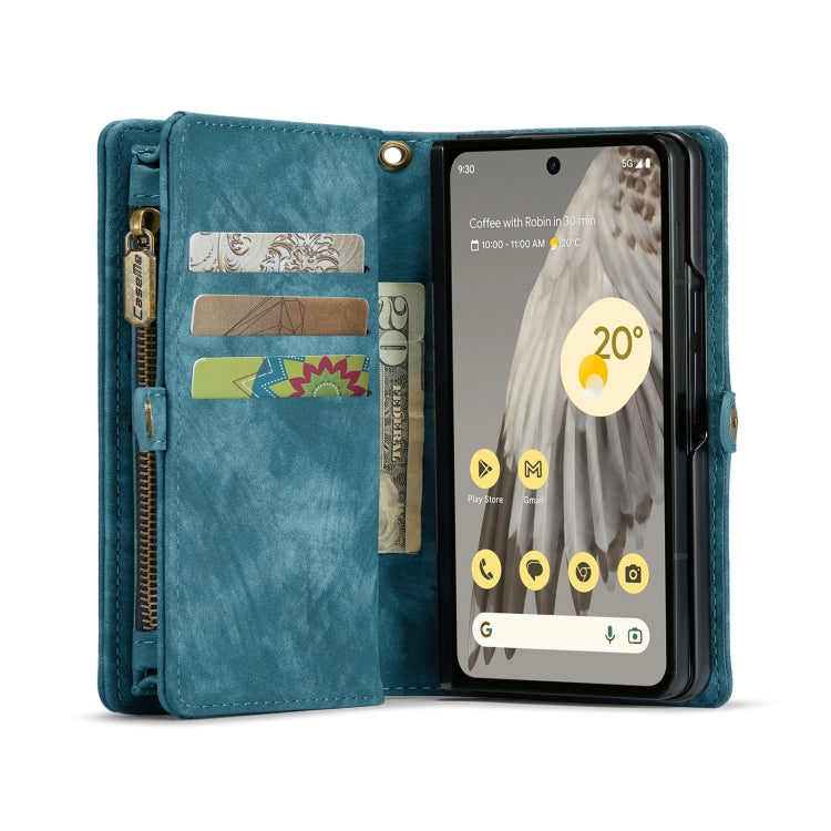 For Google Pixel Fold CaseMe 008 Detachable Multifunctional Retro Frosted Horizontal Flip Phone Leather Case with Zipper Wallet(Blue) - Google Cases by CaseMe | Online Shopping UK | buy2fix