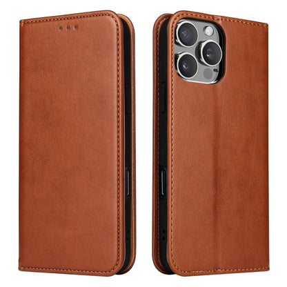 For iPhone 16 Pro Max Fierre Shann PU Genuine Leather Texture Phone Case(Brown) - iPhone 16 Pro Max Cases by FIERRE SHANN | Online Shopping UK | buy2fix