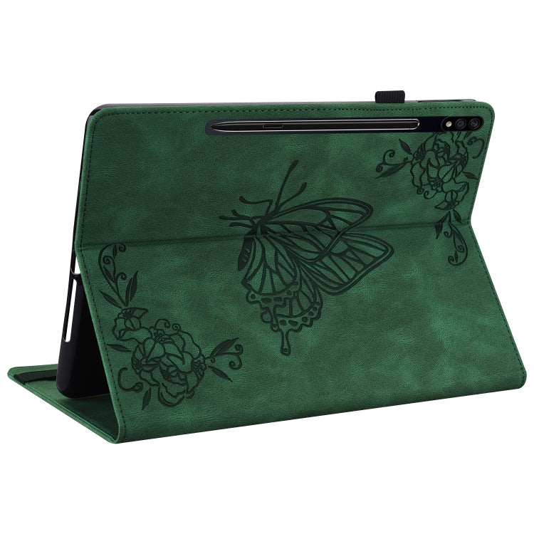 For Samsung Galaxy Tab S9+ Butterfly Flower Embossed Leather Tablet Case(Green) - Galaxy Tab S9+ Cases by buy2fix | Online Shopping UK | buy2fix