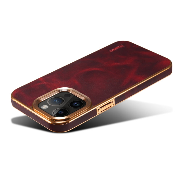 For iPhone 15 Pro Max Denior Oil Wax Cowhide Plating Phone Case(Red) - iPhone 15 Pro Max Cases by Denior | Online Shopping UK | buy2fix