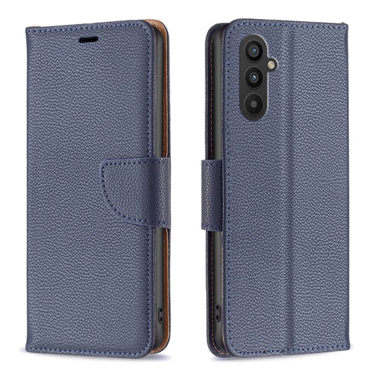 For Samsung Galaxy A25 5G Litchi Texture Pure Color Flip Leather Phone Case(Blue) - Galaxy Phone Cases by buy2fix | Online Shopping UK | buy2fix